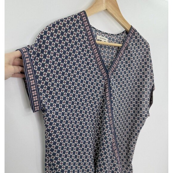 Max Studio Blue & Pink Faux Wrap Hi Low Chiffon Blouse Sm, Boho, Preppy, Office - Picture 4 of 10